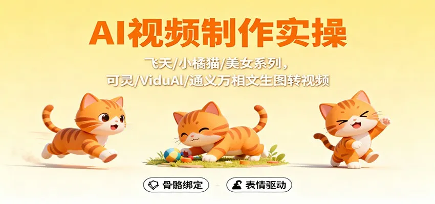 AI视频制作实操，飞天/小橘猫/美女系列，可灵/ViduAl/通义万相文生图转视频-续财库