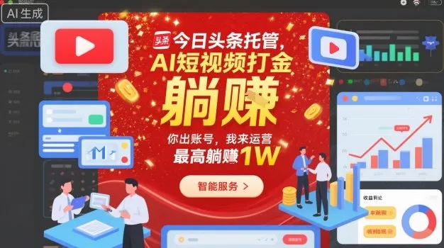 今日头条托管,AI短视频打金,你出账号,我来运营,最高躺賺1W【揭秘】-续财库