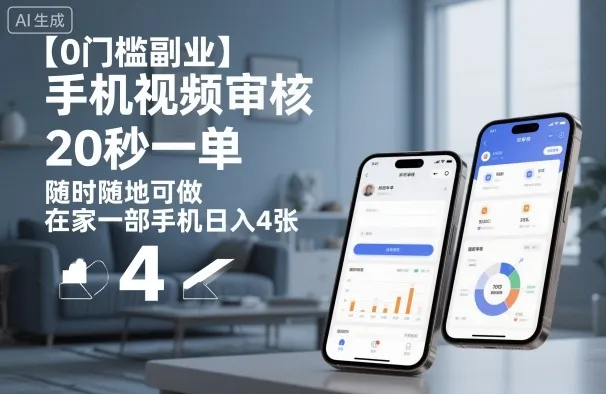 【0门槛副业】手机视频审核，20秒一单，随时随地可做，在家一部手机日入4张【揭秘】-续财库