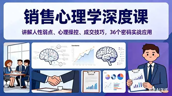 销售心理学深度课，讲解人性弱点、心理操控、成交技巧，36个密码实战应用-续财库