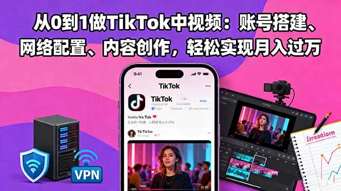 从0到1做TikTok中视频：账号搭建、网络配置、内容创作，轻松实现月入过万-续财库