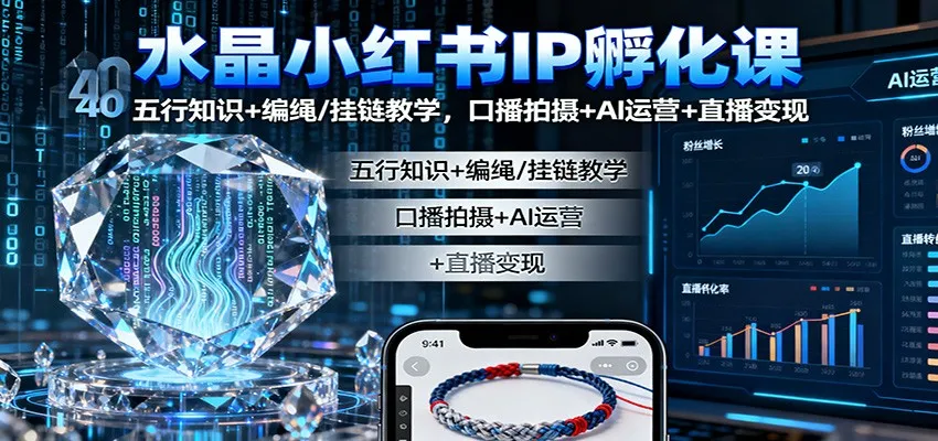 水晶小红书IP孵化课：五行知识+编绳/挂链教学，口播拍摄+AI运营+直播变现-续财库