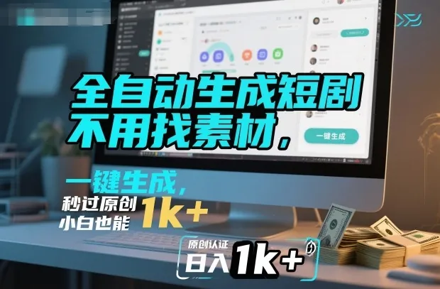 全自动生成短剧，不用找素材，不用剪辑，一键生成，秒过原创，小白也能轻松日入1k+【揭秘】-续财库