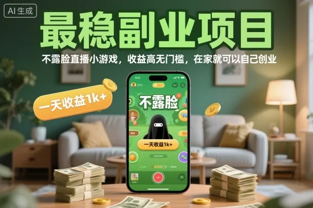 最稳副业项目,不露脸直播小游戏,收益高无门槛,一天收益1k+,在家就可以自己创业【揭秘】-续财库