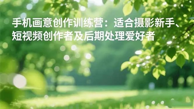 手机摄影之画意创作训练营：适合摄影新手、短视频创作者及后期处理爱好者-续财库