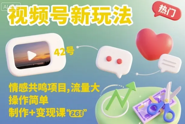视频号新玩法，情感共鸣项目，流量大，操作简单，制作+变现课-续财库