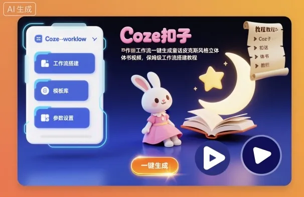 Coze扣子工作流一键生成童话皮克斯风格立体书视频，保姆级工作流搭建教程-续财库