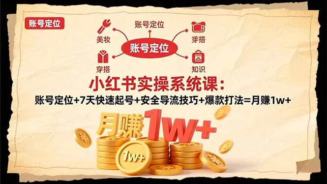 小红书实操系统课:账号定位+7天快速起号+安全导流技巧+爆款打法=月赚1w+-续财库