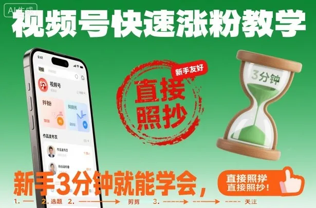 视频号快速涨粉教学,新手3分钟就能学会,直接照抄!