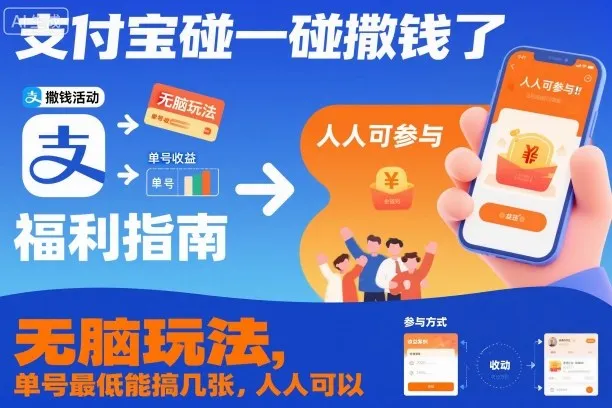 支付宝碰一碰撒钱了，无脑玩法，单号最低能搞几张，人人可以撸【揭秘】-续财库