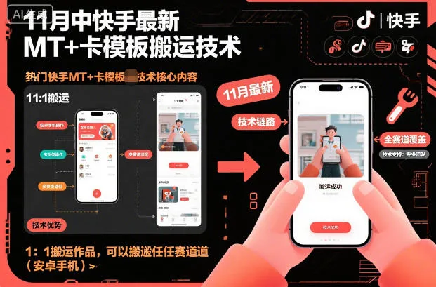 11月中快手最新MT+卡模板搬运技术，1：1搬运作品，可以搬运任何赛道(安卓手机)-续财库