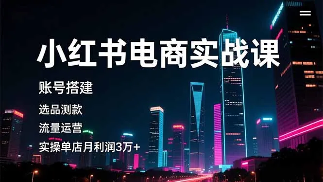 小红书电商实战课，账号搭建，选品测款，流量运营，实操月利润3万+-续财库