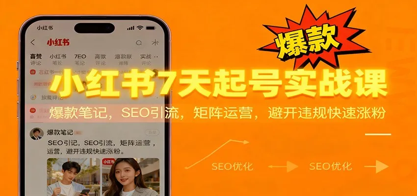 小红书7天起号实战课:爆款笔记,SEO引流,矩阵运营,避开违规快速涨粉-续财库