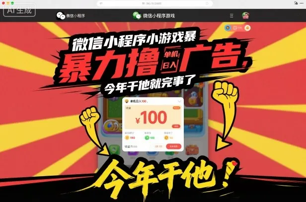 微信小程序小游戏暴力撸广告,单机日入100,今年干他就完事了-续财库