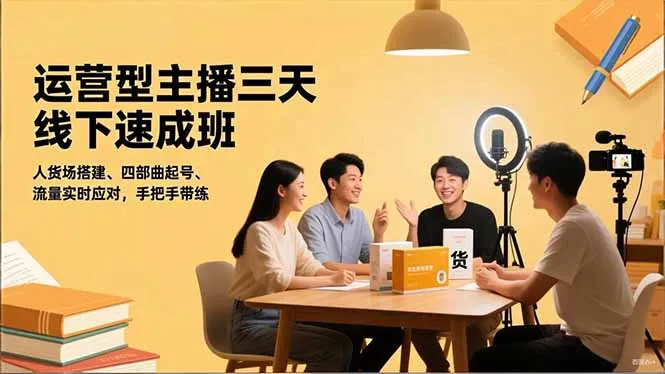运营型主播三天线下班,人货场搭建,四部曲起号,流量实时应对,手把手带练-续财库