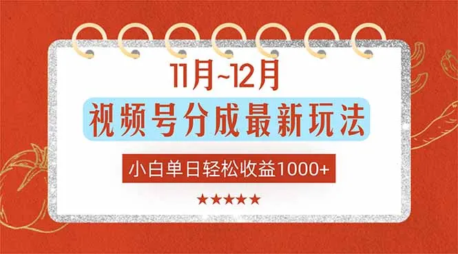 11月~12月视频号分成最新玩法，小白单日轻松收益1000+-续财库