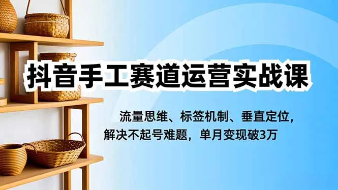 抖音手工赛道运营实战课,流量思维、标签机制、垂直定位,解决不起号难题,单月变现破3万-续财库