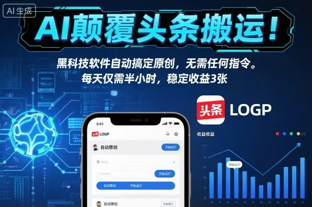 AI颠覆头条搬运！黑科技软件自动搞定原创，无需任何指令。每天仅需半小时，稳定收益3张【揭秘】-续财库