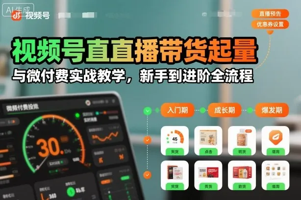 视频号直播带货起量与微付费实战教学，新手到进阶全流程-续财库
