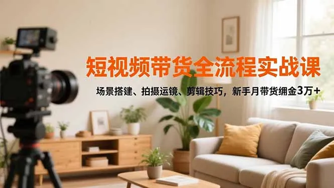 短视频带货全流程实战课，场景搭建、拍摄运镜、剪辑技巧，新手月带货佣金3万+-续财库