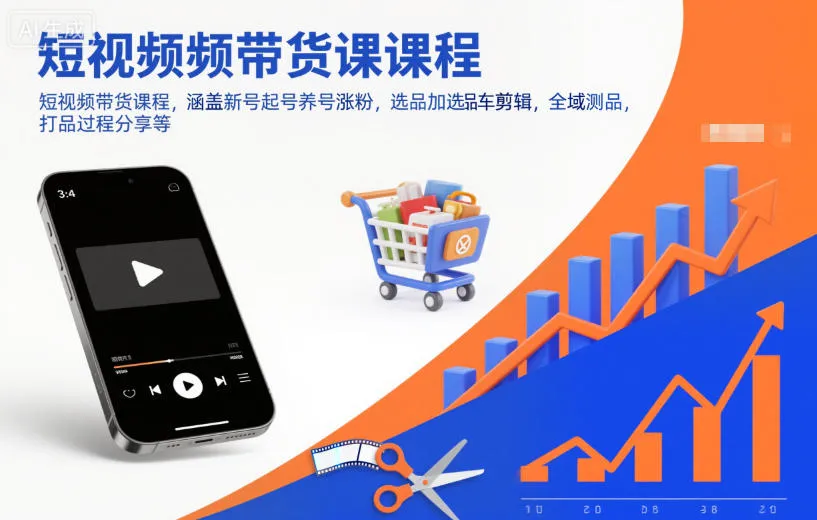 短视频带货课程,涵盖新号起号养号涨粉,选品加选品车剪辑,全域测品,打品过程分享等-续财库