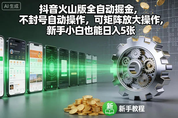 抖音火山版全自动掘金，不封号自动操作，可矩阵放大操作，新手小白也能日入5张【揭秘】-续财库