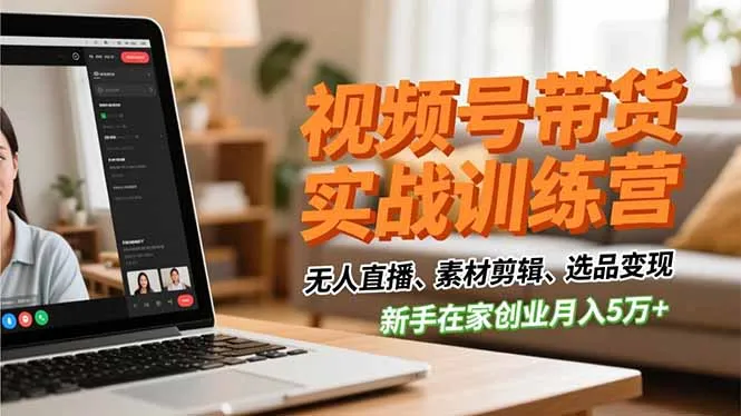 视频号带货实战训练营,无人直播、素材剪辑、选品变现,新手在家创业月入5万+-续财库