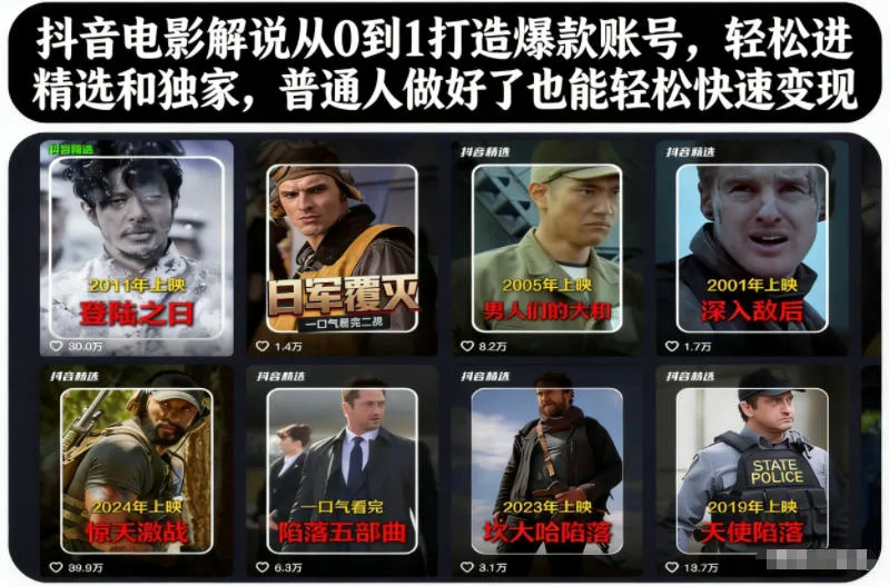 抖音电影解说从0到1打造爆款账号，轻松进精选和独家，普通人做好了也能轻松快速变现-续财库