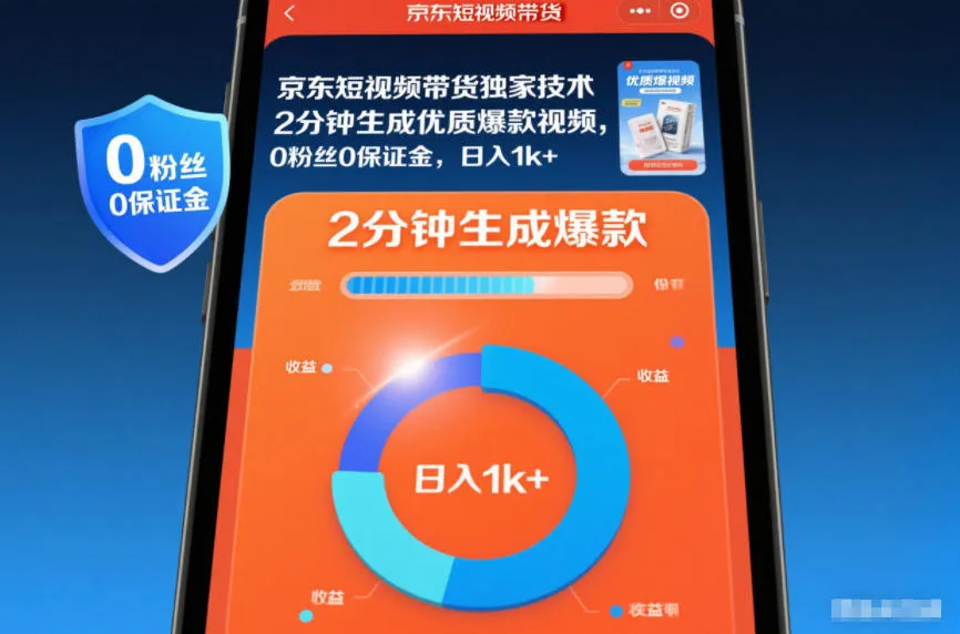 京东短视频带货独家技术，2分钟生成一条优质爆款视频，0粉丝0保证金，日入1k+【揭秘】-续财库