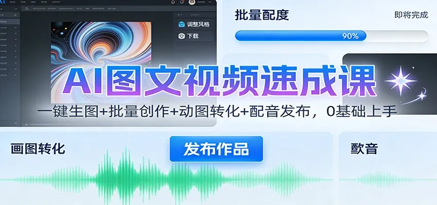 AI图文视频速成课：一键生图+批量创作+动图转化+配音发布，0基础上手-续财库