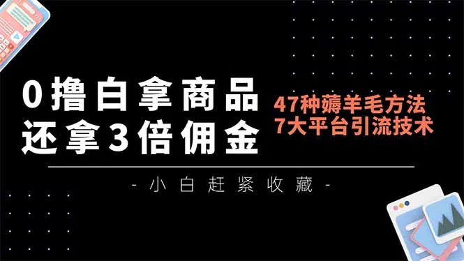 0撸白拿商品，还拿3倍佣金，47种薅羊毛方法，7大平台全方位引流技术教学，精专月入过万-续财库