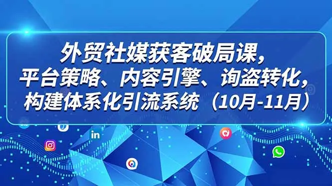 外贸 社媒获客破局课，平台策略、内容引擎、询盘转化，构建体系化引流系统(10月-11月-续财库