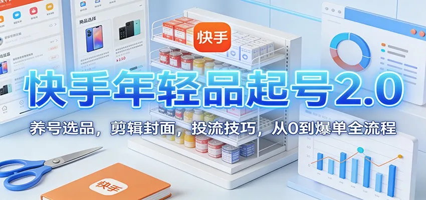 快手年轻品起号2.0：养号选品，剪辑封面，投流技巧，从0到爆单全流程-续财库