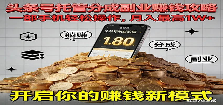 全程托管今日头条，一部手机就可以开干，最高躺赚1W+-续财库