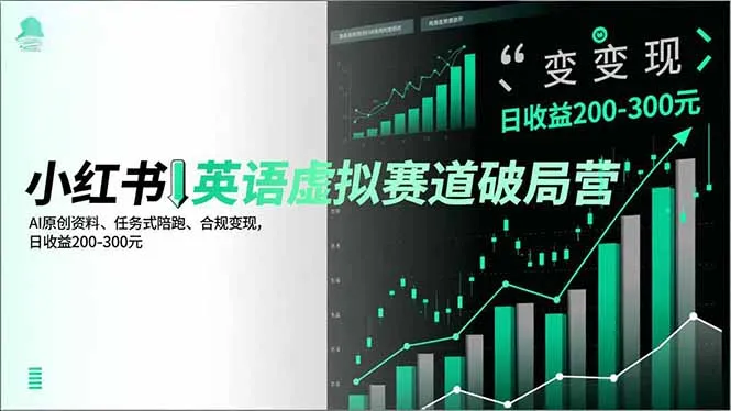 小红书英语虚拟赛道破局营，AI原创资料、任务式陪跑、合规变现，日收益200-300元-续财库