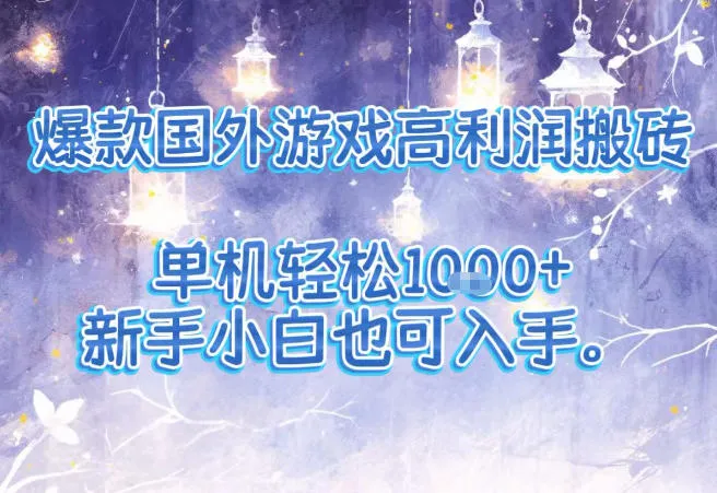 爆款国外游戏高利润搬砖项目，单机轻松1k+，新手小白也可入手【揭秘】-续财库
