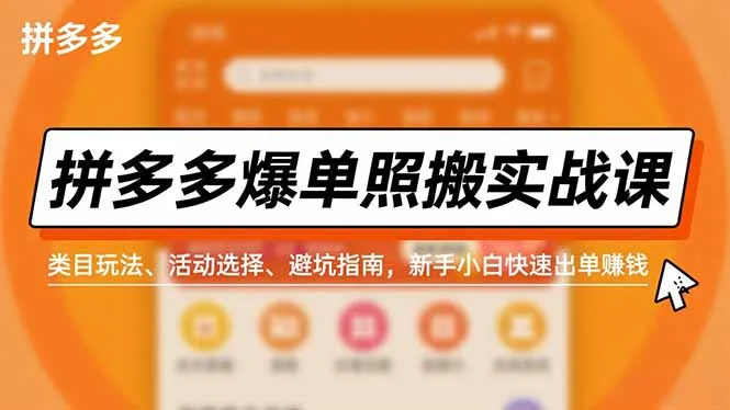 拼多多爆单照搬实战课，类目玩法、活动选择、避坑指南，新手小白快速出单赚钱-续财库