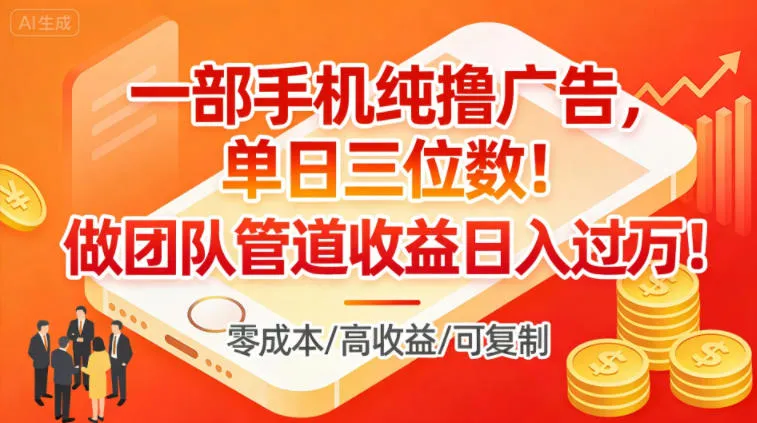 一部手机纯撸广告,单日三位数,做团队管道收益日入过1W-续财库