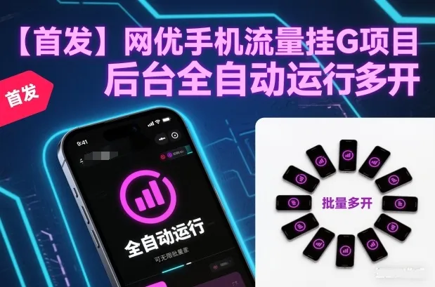 【首发】网优手机流量挂G项目，后台全自动运行，可无限批量多开【揭秘】-续财库