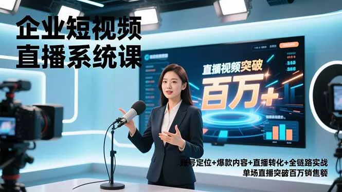 企业短视频直播系统课,账号定位+爆款内容+直播转化+全链路实战,单场直播突破百万销售额-续财库