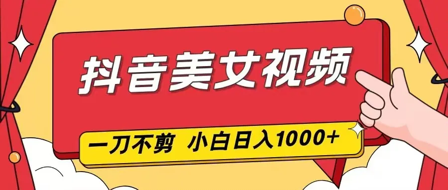 抖音美女视频，一刀不剪，两分钟一条视频，小白轻松上手，日入1000-续财库