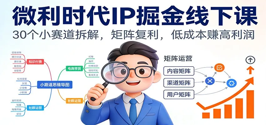 微利时代IP掘金线下课：30个小赛道拆解，矩阵复利，低成本赚高利润-续财库