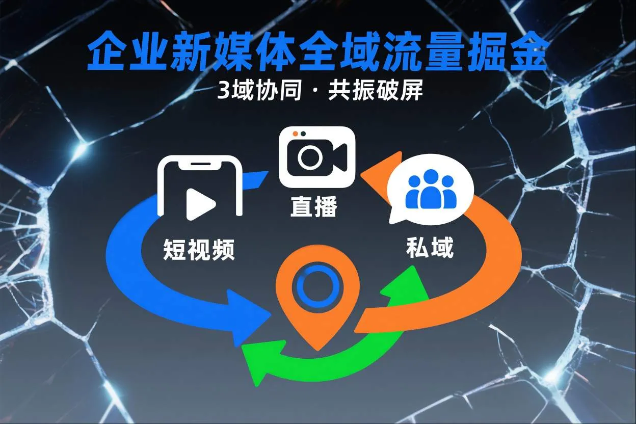 短视频全域商业模式，企业新媒体全域流量掘金，3域协同，共振破屏，短视频-直播-私域-地域-续财库