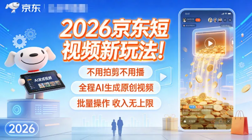 2026京东短视频新玩法!不用拍剪不用播,全程AI生成原创视频,批量操作收入无上限-续财库