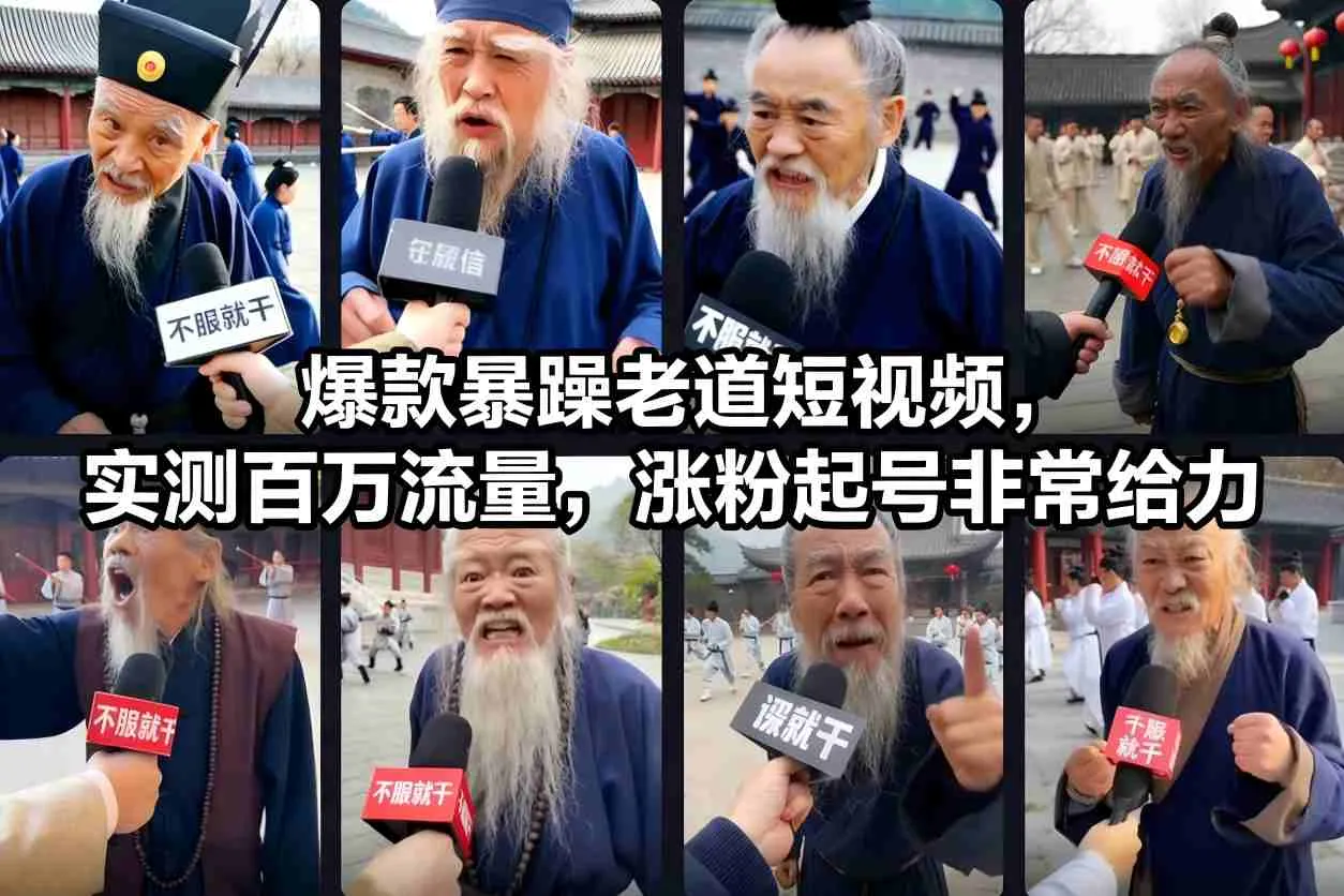 爆款暴躁老道短视频，实测百万流量，涨粉起号非常给力-续财库