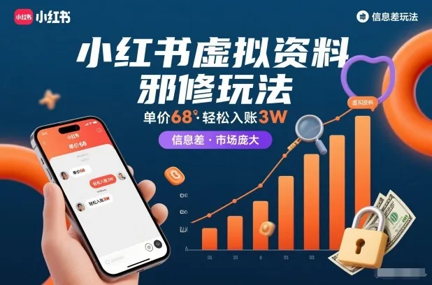 小红书虚拟资料邪修玩法，单价68，轻松入账3W，信息差玩法，市场庞大-续财库