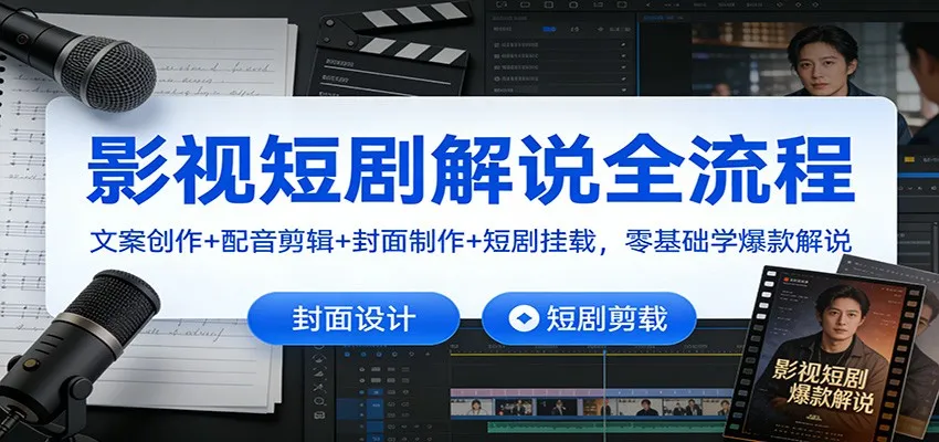 影视短剧解说全流程：文案创作+配音剪辑+封面制作+短剧挂载，零基础学爆款解说-续财库