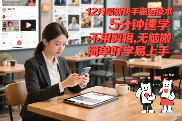 12月最新快手搬运技术，5分钟速学，不用剪辑无脑搬，简单好学易上手-续财库