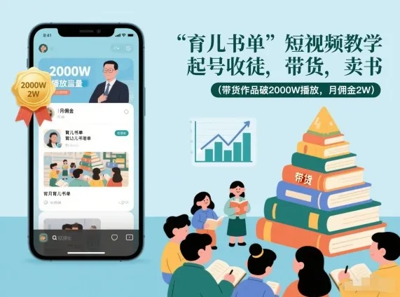 育儿书单短视频教学,起号收徒,带货,卖书(带货作品破2000W播放,月佣金2W)-续财库