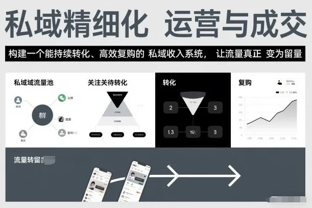 私域精细化运营与成交，构建一个能持续转化、高效复购的私域收入系统，让流量真正变为留量-续财库